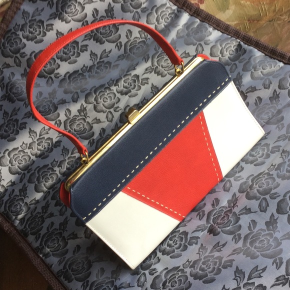 Handbags - Vintage 1960's Mod Pocketbook Purse Red White Blue